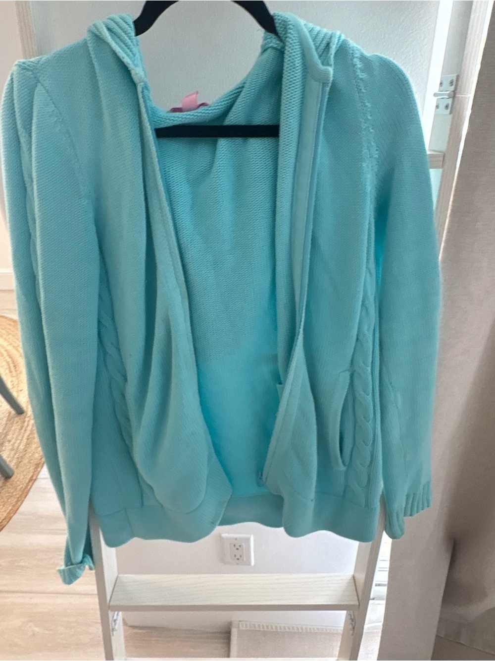 Lilly Pulitzer Light Aqua Hooded Cable-Knit Cardigan - Picture 2 of 4